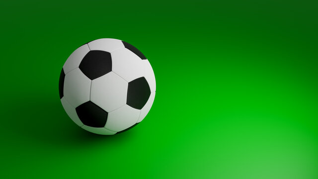 A soccer ball is lying on a green surface. 3d illustration