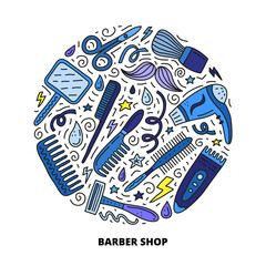 Barber shop doodles in circle.