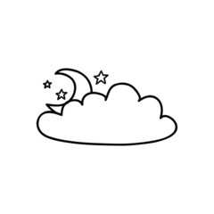 Doodle cloud with moon and stars.