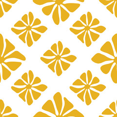 Modern boho abstract floral seamless pattern. Yellow art vector illustration.