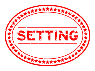 Grunge red setting word oval rubber seal stamp on white background