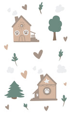  house and tree, sweet home, set of house, cute house
