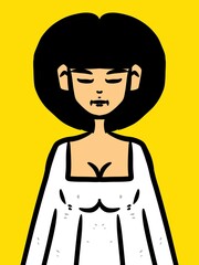 cute woman cartoon on yellow background