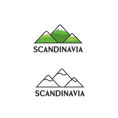 Scandinavian geometric logo. Mountains and greenery. Modern design of an ecological company