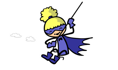 Mädchen als Superheldin schwingt an Seil