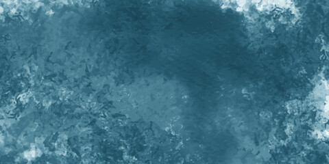 water flowing into the pool water. Blue panoramic background. Dark vintage backdrop for photography. Artistic banner and monochromatic painting. 