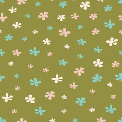 Vector seamless pattern with cute flowers. Design with different sizes flowers.