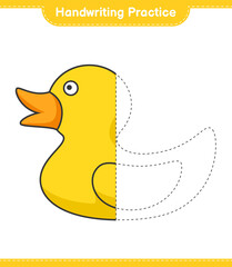 Handwriting practice. Tracing lines of Rubber Duck. Educational children game, printable worksheet, vector illustration