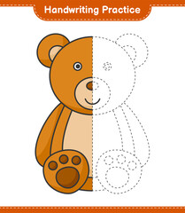 Handwriting practice. Tracing lines of Teddy Bear. Educational children game, printable worksheet, vector illustration