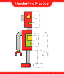 Handwriting practice. Tracing lines of Robot Character. Educational children game, printable worksheet, vector illustration