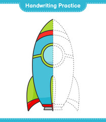 Handwriting practice. Tracing lines of Rocket. Educational children game, printable worksheet, vector illustration
