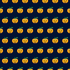 simple vector pixel art multicolored seamless pattern of cartoon smiling halloween pumpkin