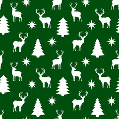 Seamless pattern silhouette reindeer Christmas trees vector illustration	