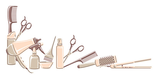 Barbershop background with professional hairdressing tools. Haircutting illustration.