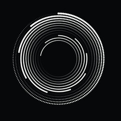 Rotating halftone dots in Spiral Form for comic books . Twirl background . Vector Illustration . Round Logo . Spiral Design element . Abstract Geometric vortex.