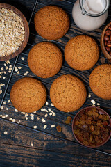 fresh sweet homemade oatmeal cookies, top view