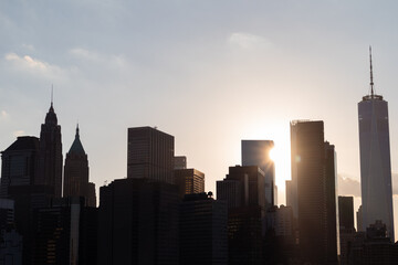 Fototapeta na wymiar Lower Manhattan New York City Skyline Sunset Silhouette