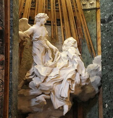 The Ecstasy of Saint Teresa of Avila Bernini Sculpture at the Santa Maria della Vittoria Church in Rome, Italy - obrazy, fototapety, plakaty
