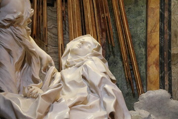The Ecstasy of Saint Teresa of Avila Bernini Sculpture Detail at the Santa Maria della Vittoria Church in Rome, Italy - obrazy, fototapety, plakaty