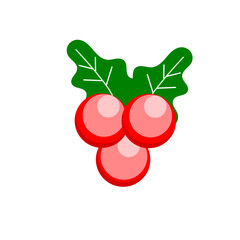 Christmas cherries. Berries with leaf vector.