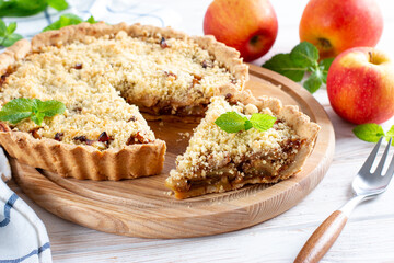 Apple pie with caramel. Homemade apple tart