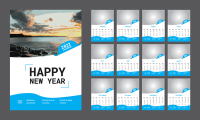 New look Wall Calendar template for the year 2022  A set of pages for 12 months and cover page of 2022  Vector illustration