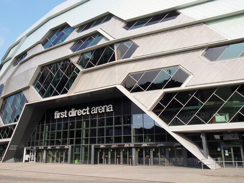 view of the front of the first direct arena in leeds