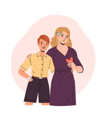 Non-binary couple. Vector cartoon illustration of two handsome hugging people of indeterminate gender in trendy flat style. Isolated on background