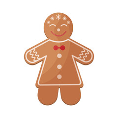 Cute Christmas gingerbread. New Year s smiling gingerbread. Festive pastries. Christmas cookies in the form of a cheerful little man. Vector illustration isolated on a white background