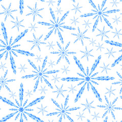 Watercolor crystal snowflake seamless pattern.