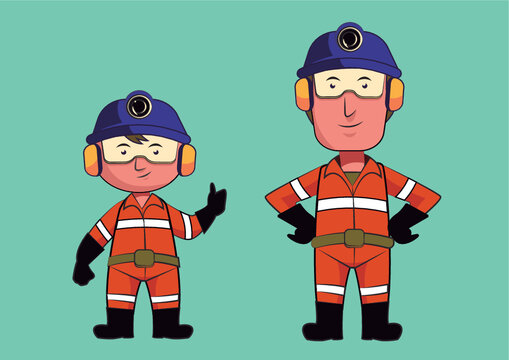 cartoons of Latino miners.
Miners in formal work clothes.