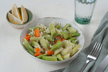 Vegetarian Turkish food of leek and carrots and rice