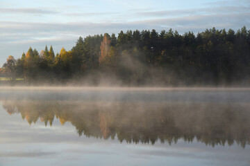 autumn fog on the lake