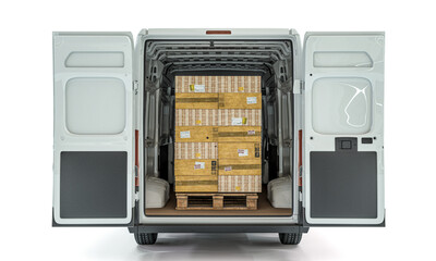cargo van with pallets of goods inside. © tiero