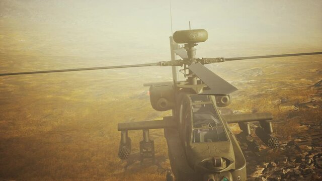 military helicopter in mountains at war