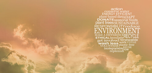 Our Environment is heating up warning circular word cloud message background -  dirty yellow...