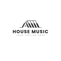 Modern simple piano house logo. music studios. recording. real estate. home. black white