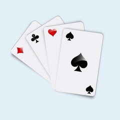 Vector  realistic playing cards isolated on blue background. Poker concept.