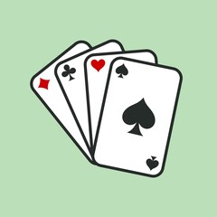 Vector illustration of playing cards isolated on green.