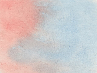 Light sky red shades and blue watercolor paper textured illustration for grunge design, vintage card, retro templates. Smooth pastel colors wet effect hand drawn canvas aquarelle background.