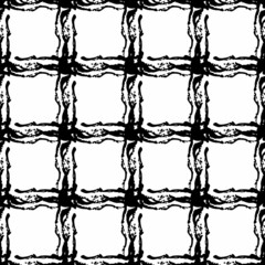 Vector Plaid Brush Seamless Pattern Grange Minimalist Check Geometric Design in Black Color. Modern Grung Collage Background for kids fabric and textile - 466967970