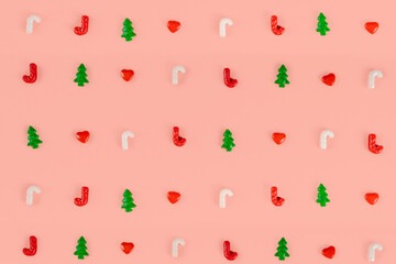 Christmas background pattern with Christmas objects Christmas tree, caramel stick