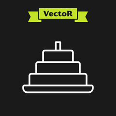 White line Cake with burning candles icon isolated on black background. Happy Birthday. Vector
