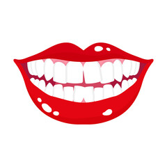 Vector cartoon smiling mouth with crooked uneven teeth.