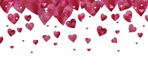 Valentine's day background. Hand drawn watercolor heart. Postcard for lovers. Banner, booklet, congratulations. Frame for invitations. Romantic holiday style