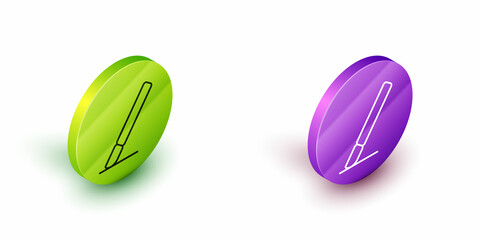 Fototapeta premium Isometric line Medical surgery scalpel tool icon isolated on white background. Medical instrument. Green and purple circle buttons. Vector