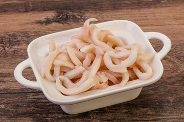 Marinated squid slices in the bowl