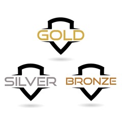 Security silver gold bronze badges with shadow