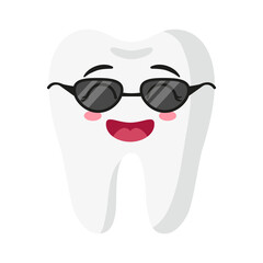 Vector cartoon cute characters of tooth in sunglasses.