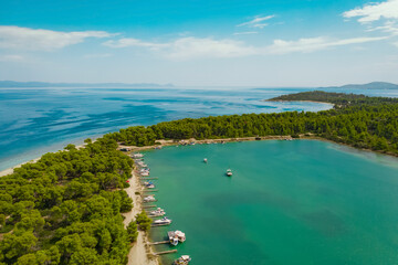 Fototapeta na wymiar Aerial view of Lagoon beach in Halkidiki, Kassandra peninsula. Aegean sea, Greece 